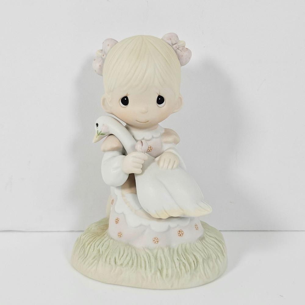 Precious Moments God Is Love Figurine Girl with Swan E-5213 Vintage 1980 Boxed